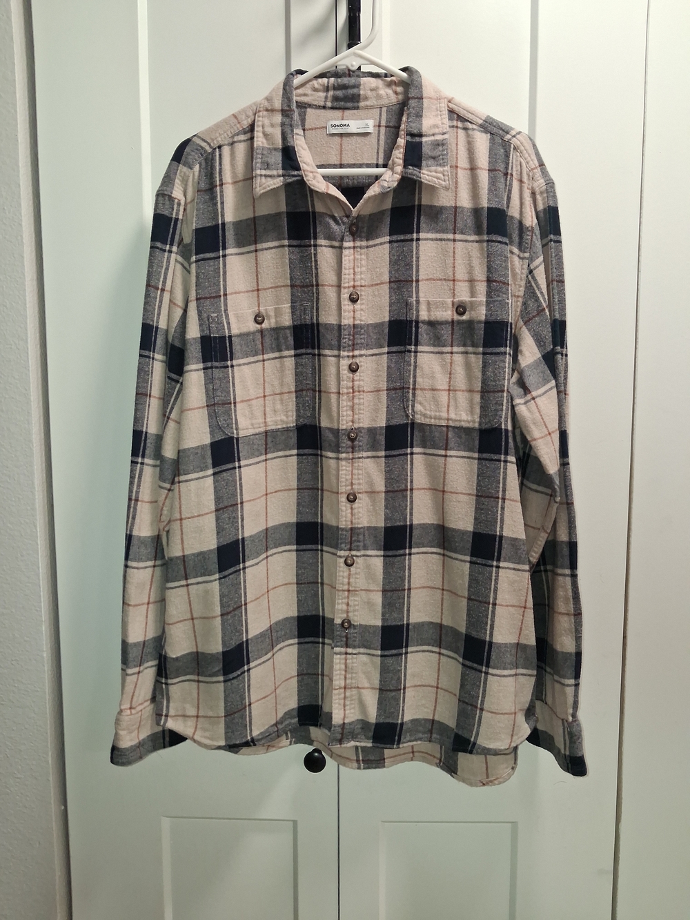 Sonoma Men's Plaid Button-Down Shirt in Cream, Navy & Tan